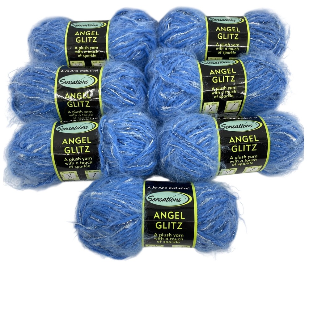Sensations Angel Glitz Yarn Glitz LT Blue 842 Lot of 7 Skeins Sparkle Plush 50g